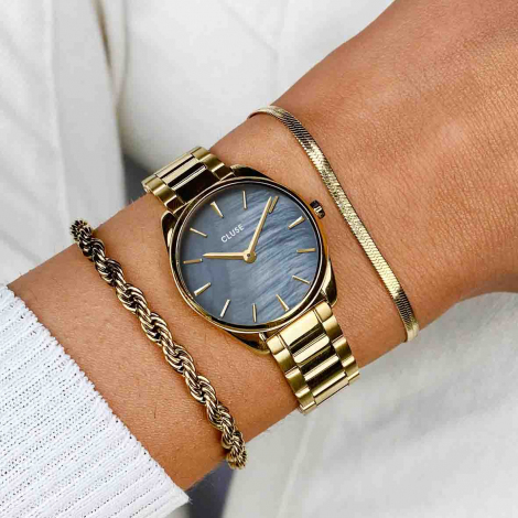Cluse Froce Mini Watch Steel, Blue Pearl, Gold Colour 