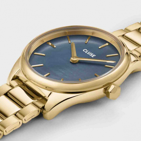 Cluse Froce Mini Watch Steel, Blue Pearl, Gold Colour 