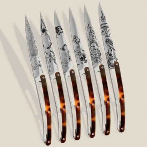 6 couteaux de table Deejo Tortue ambre / Sauvage