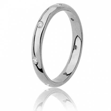 Alliance Jonc Parisien -or blanc- 3 m sertie de diamants 0.14 ct