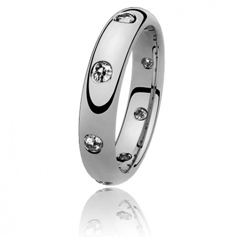 Alliance Jonc Parisien -or blanc- 4 m sertie de diamants 0. ct