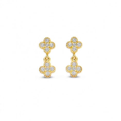 Boucles d'oreilles en argent plaqu or jaune avec 2 motifs floraux + OZ-Naiomy