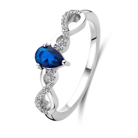 Bague argent avec pierre bleue et sertie de Zirconium  - Naiomy Silver