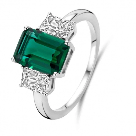 Bague argent avec pierre verte et sertie de Zirconium  - Naiomy Silver