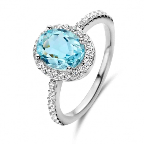 Bague argent avec zirconium bleu et blanc - Naiomy 