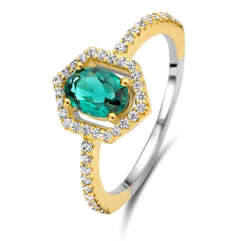 Bague Argent et plaqu or zirconium vert et blanc Naiomy 