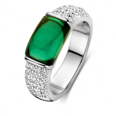 Bague Argent pave zirconium et pierre verte - Naiomy Silver