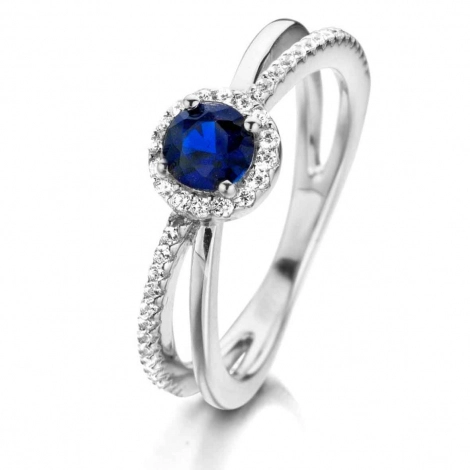 Bague Argent pierre bleue sertie de Zirconium - Naiomy