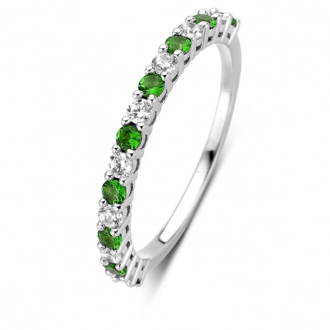 Bague Argent pierres vertes sertie de zirconium - Naiomy