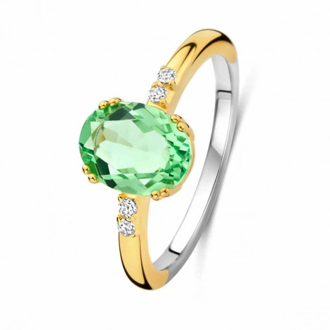 Bague argent plaqu or  avec pierre verte - Oxydes - Naiomy