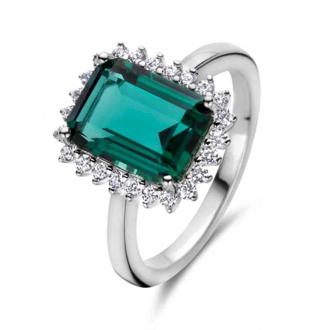Bague argent zirconium vert et blancs - Naiomy 