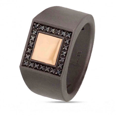 Bague chevalire Mano J - Diamants noir Titane et Or