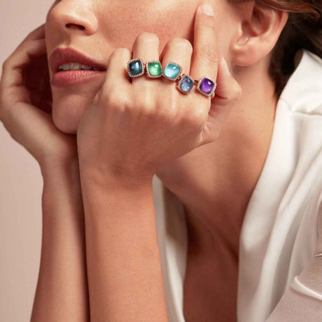 Bague cristal de roche sur amazonite et diamants One More - Pantelleria