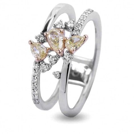Bague Diamants Blancs et Diamants Jaunes