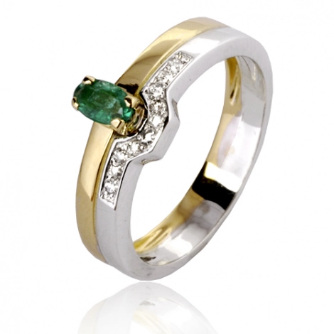 Bague meraude 0.30 ct sertie de diamants 0.10 ct