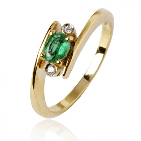 Bague Emeraude 0.40 ct sertie de deux diamants 0.04 ct