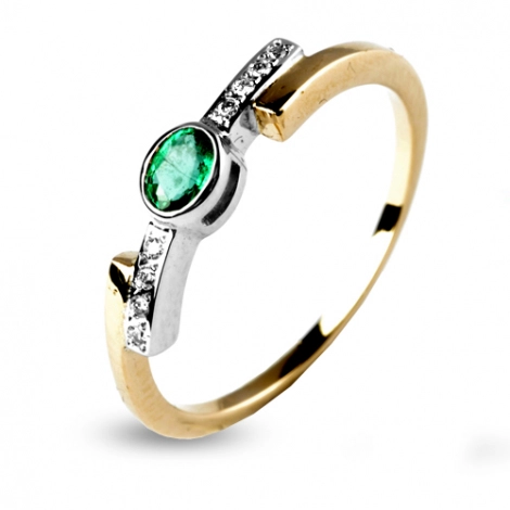 Bague meraude sertie de diamants deux ors