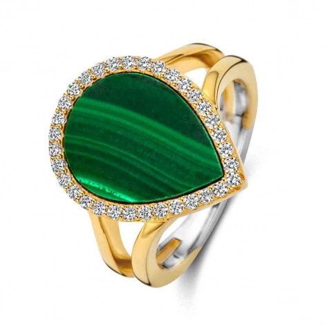 Bague en argent avec malachite et oxyde de zirconium  - Naiomy