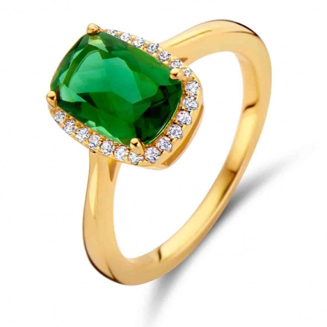 Bague en argent plaqu or 18 carats avec pierre couleur Tourmaline verte- zirconium