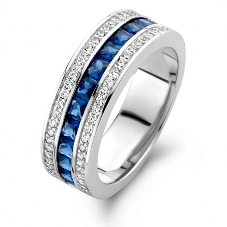 Bague en argent sertie de zirconium + saphir synthtique Naiomy Silver