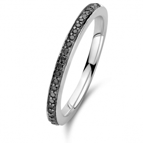 Bague Ischia Basics, diamants noirs sur or blanc-046575A2