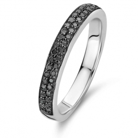 Bague Ischia Basics, diamants noirs sur or blanc-046576A2