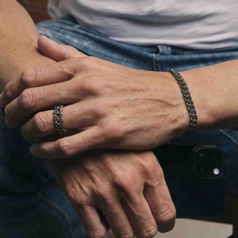 Bague Mano J Titane et Diamants Noirs