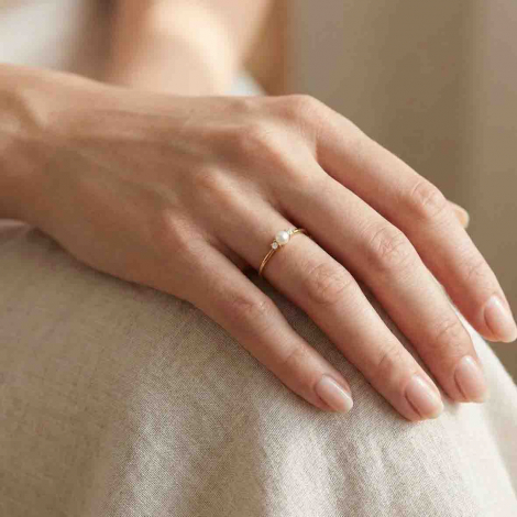 Bague mini perle et diamant