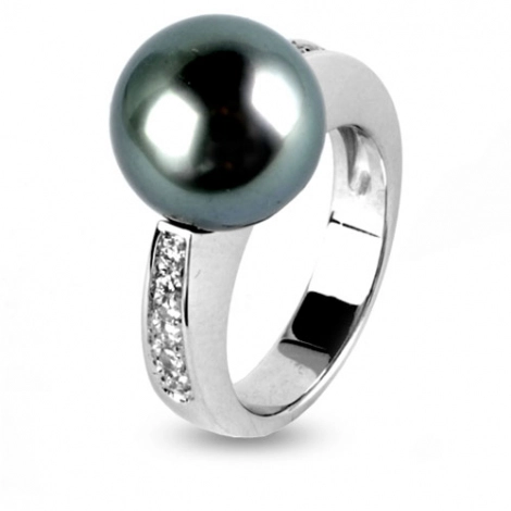Bague perle de Tahiti et diamants 0.18 ct