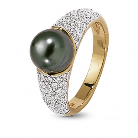 Bague Tahiti et diamants 0.68 ct or jaune