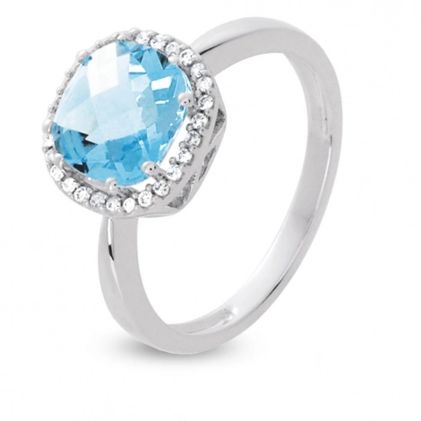 Bague en or avec Topaze bleue et diamant