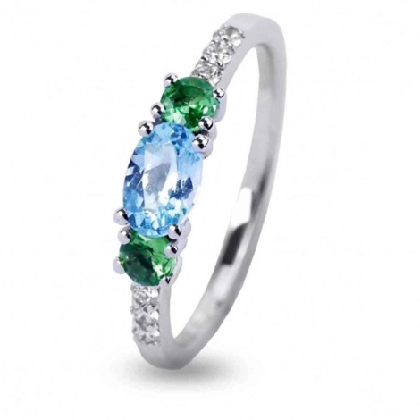 Bague Topaze Bleue Verte et Diamants