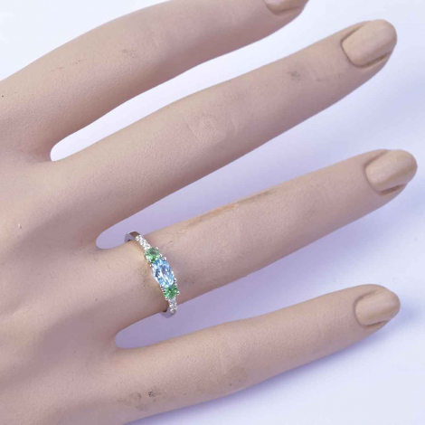 Bague Topaze Bleue Verte et Diamants