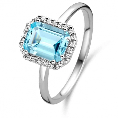 Bague Topaze Bleue Sky Blue et Diamants