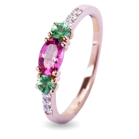 Bague Tourmaline Rose Emeraudes  et Diamants
