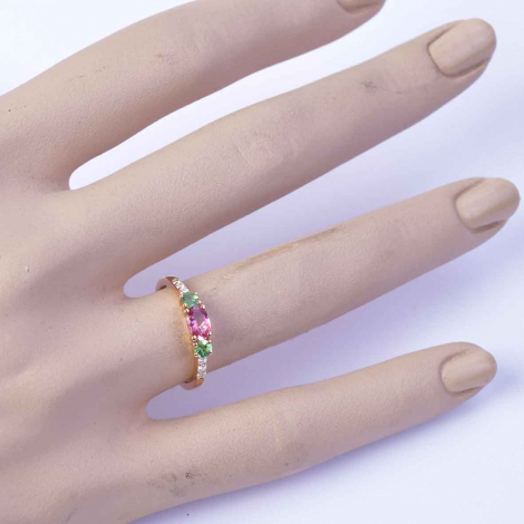 Bague Tourmaline Rose Emeraudes  et Diamants