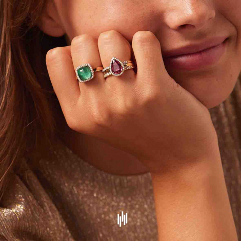 Bague quartz et mraude sur nacre et diamants One More - Pantelleria