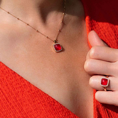 Bague quartz et rubis sur nacre One More - Pantelleria