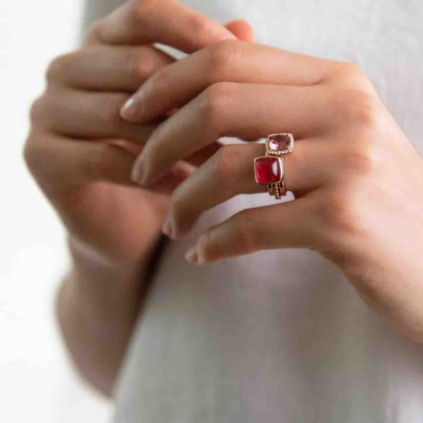 Bague Quartz Rose sur Nacre One More Pantelleria