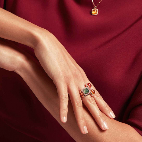Bague quartz sur oeil de tigre et diamants One More - Pantelleria