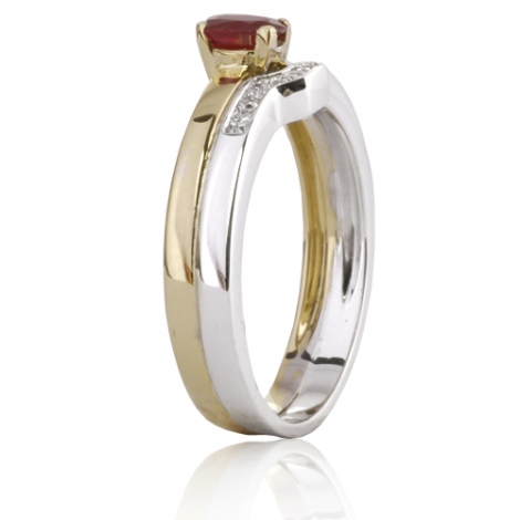 Bague rubis 0.30 ct sertie de diamants 0.10 ct