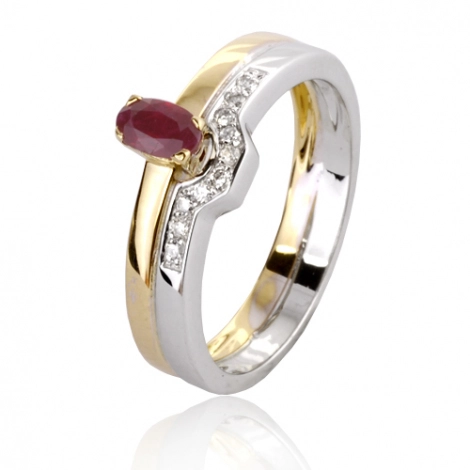 Bague rubis 0.30 ct sertie de diamants 0.10 ct