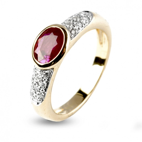 Bague rubis 1 carat sertie de diamants 0.18 ct