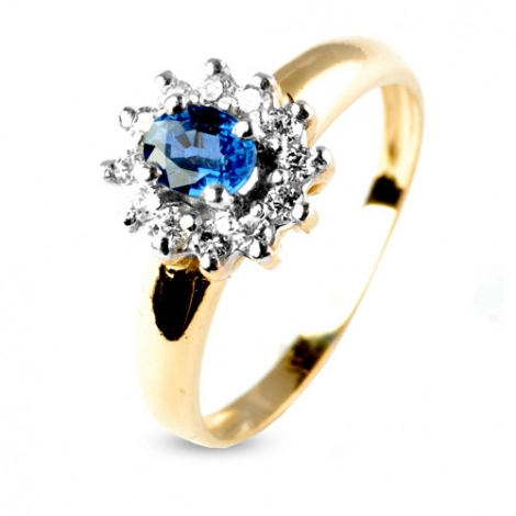 Bague saphir 0.50 ct sertie de diamants 0.24 ct