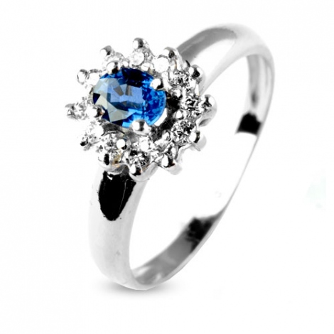 Bague saphir 0.50 ct sertie de diamants 0.24 ct