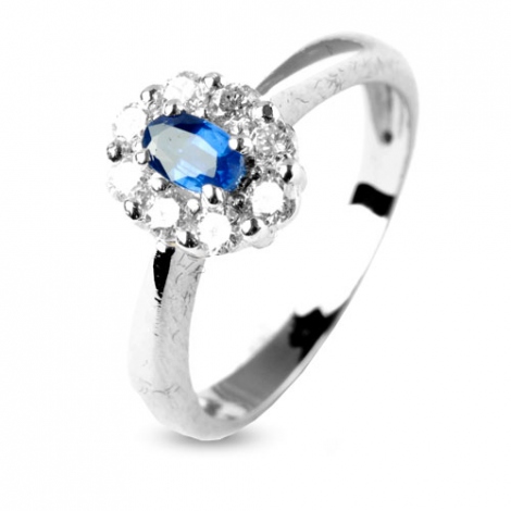 Bague saphir 0.50 ct sertie de diamants 0.36 ct