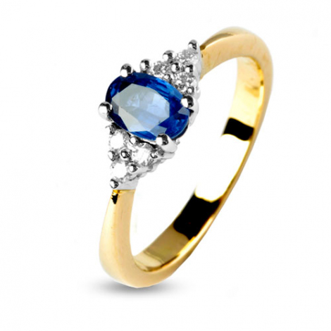 Bague saphir 0.60 ct sertie de 6 diamants 0.12 ct