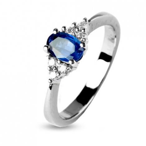 Bague saphir 0.60 ct sertie de 6 diamants 0.12 ct