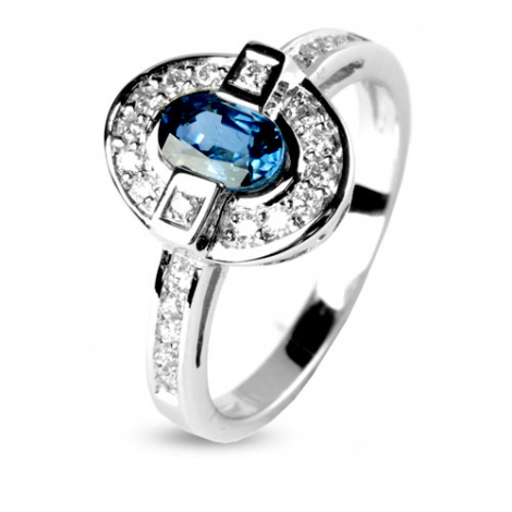 Bague saphir 0.60 ct sertie de diamants 0.24 ct