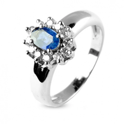 Bague saphir 0.60 ct sertie de diamants 0.36 ct